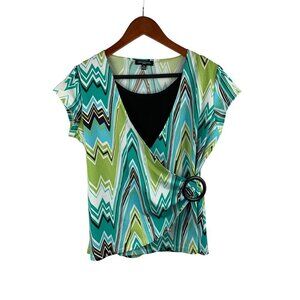 Notations Womens Petite Chevron Wrap Top PM